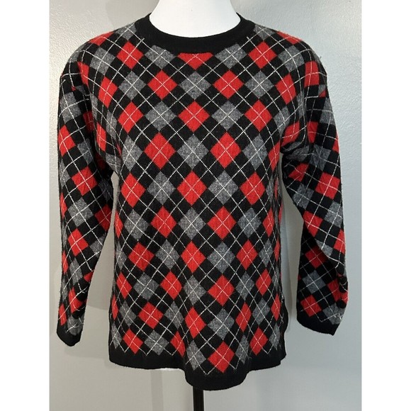VTG Rafaella 80's Wool Blend Multicolor Argyle Sweater Women’s S Knit Pullover - Picture 1 of 7